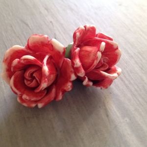 Vintage Pink Rose Clip On Earrings